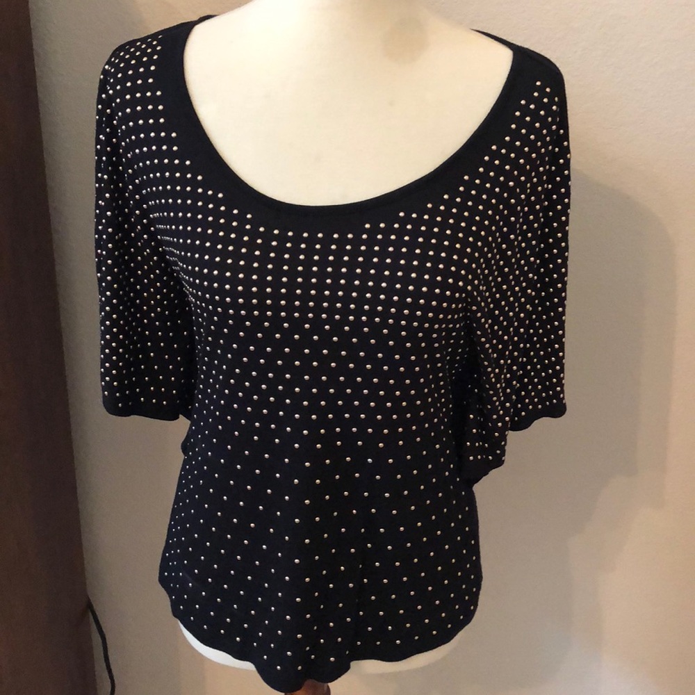 Fun INC Black & Silver Grommet S/s Winged Blouse